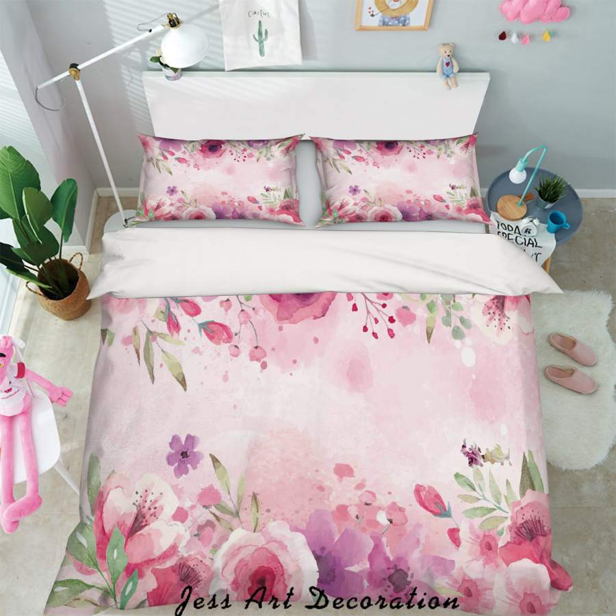 3D Watercolor Pink Floral Quilt Cover Set Bedding Set Pillowcases 42