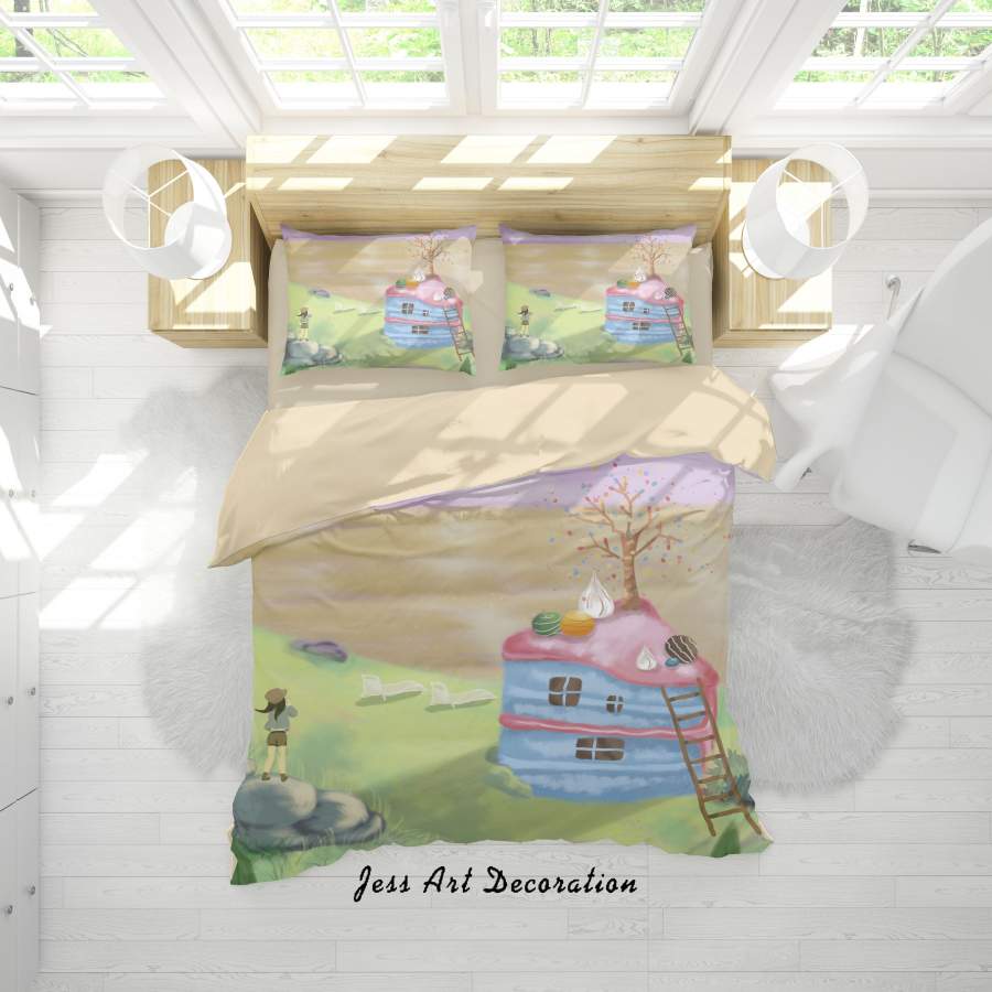 3D Cartoon House Tree Ladder Quilt Cover Set Bedding Set Duvet Cover Pillowcases A563 LQH