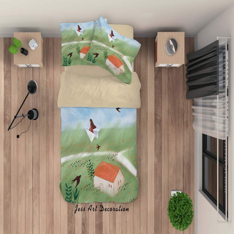 3D Girls Lawn House Painting Quilt Cover Set Bedding Set Duvet Cover Pillowcases A458 LQH