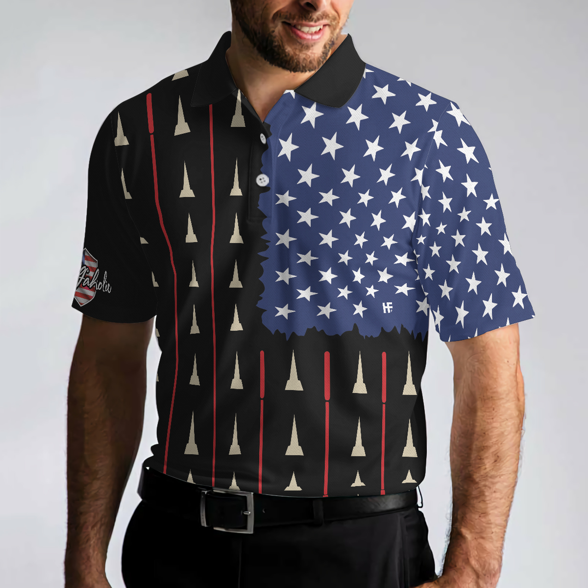 American Flag Golf Clubs Men Polo Shirt