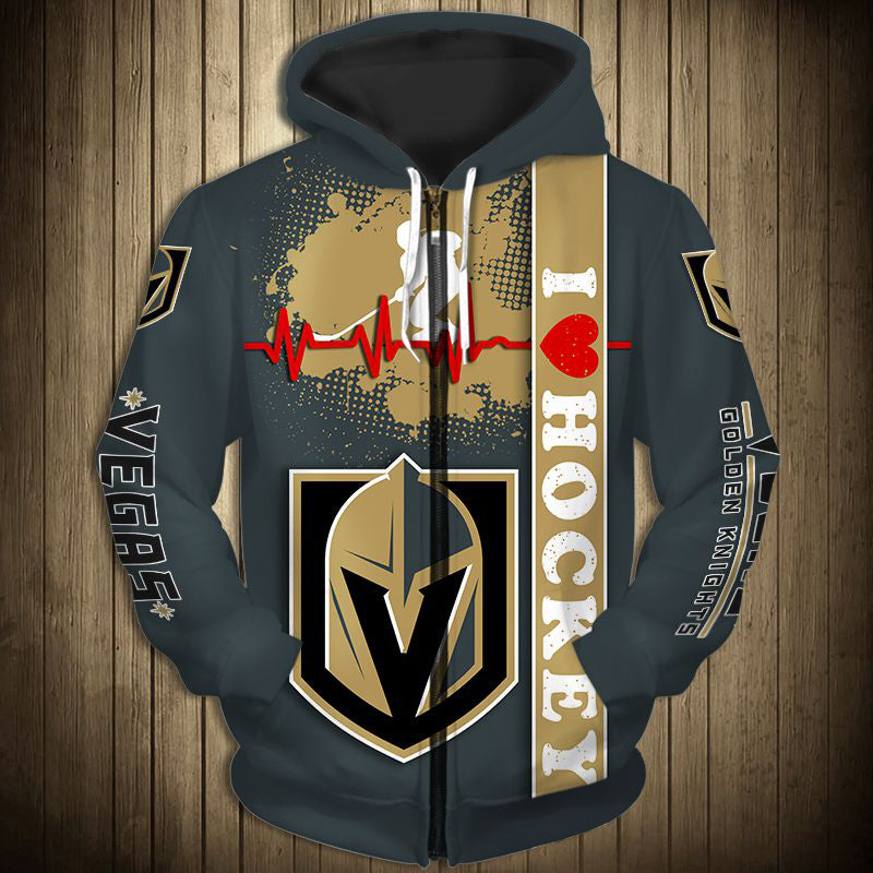 Vegas Golden Knights Zip Up Hoodie Heart Beats