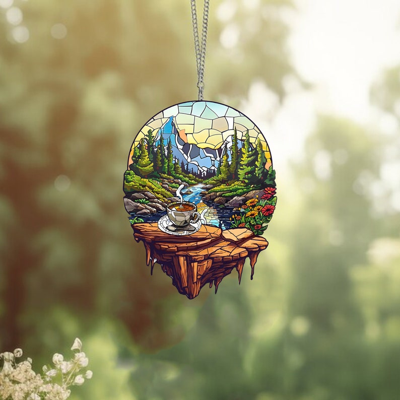 Travel Artwork Coffee And Nature – Gift For Friends, Family Members – Window Hanging Suncatcher Ornament