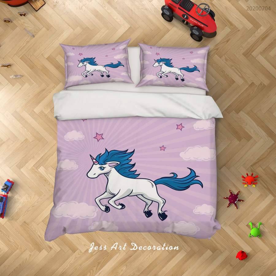 3D Purple Unicorn Quilt Cover Set Bedding Set Duvet Cover Pillowcases SF25