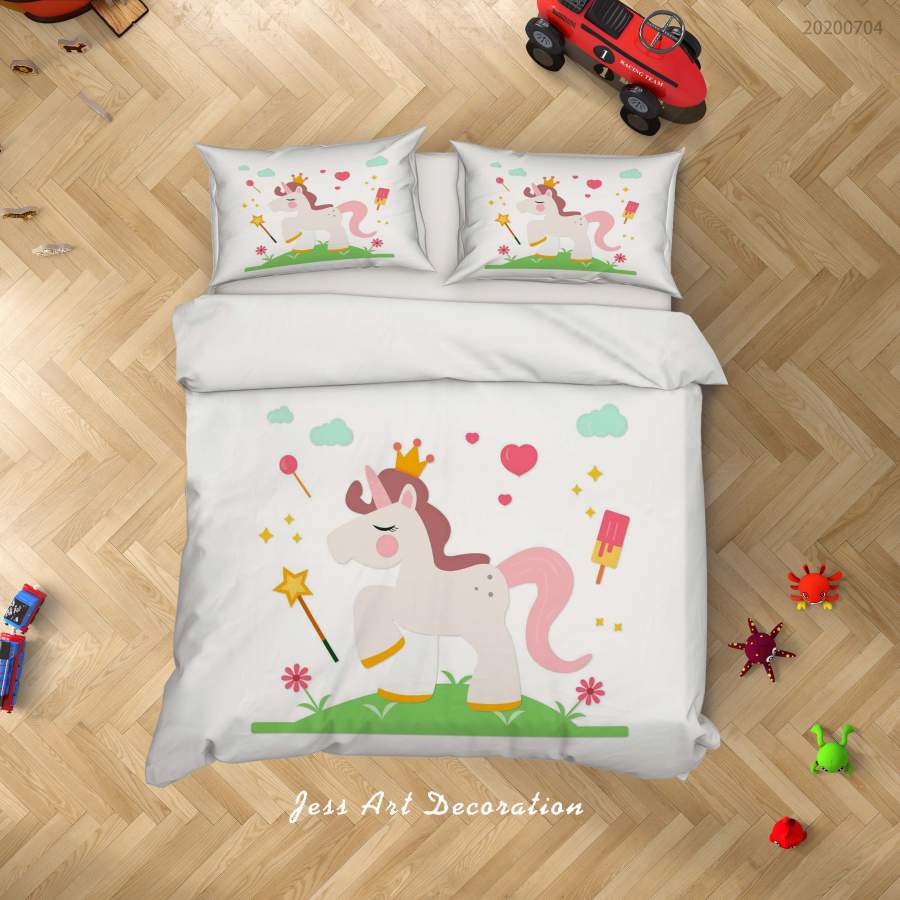 3D White Unicorn Quilt Cover Set Bedding Set Duvet Cover Pillowcases SF82