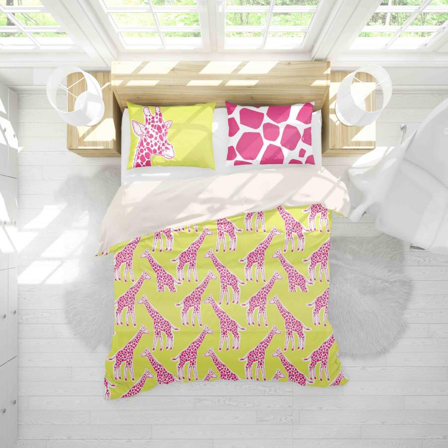 3D Yellow Pink Giraffe Quilt Cover Set Bedding Set Pillowcases 25