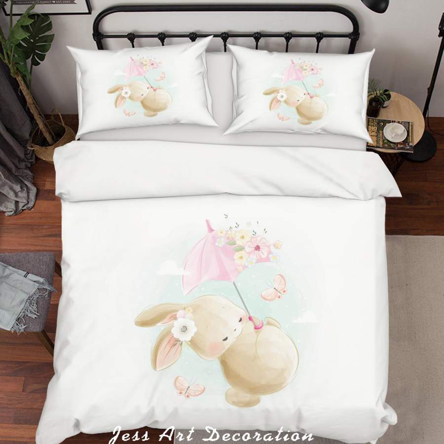 3D Rabbit Umbrella Quilt Cover Set Bedding Set Duvet Cover Pillowcases SF116