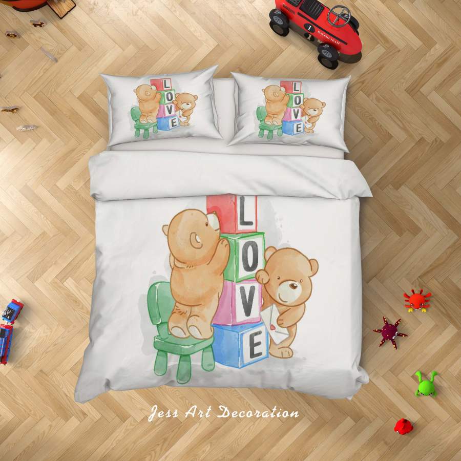 3D Cartoon Bear Love Quilt Cover Set Bedding Set Duvet Cover Pillowcases SF48