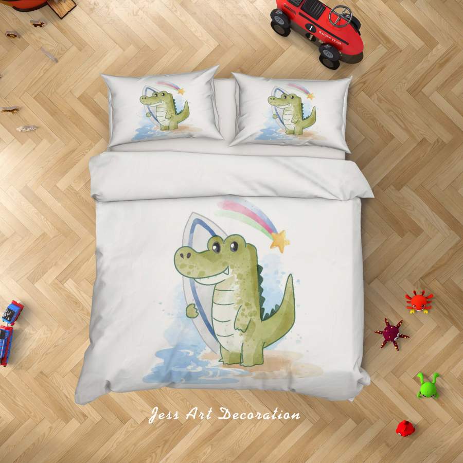 3D White Crocodile Surf Quilt Cover Set Bedding Set Duvet Cover Pillowcases SF34