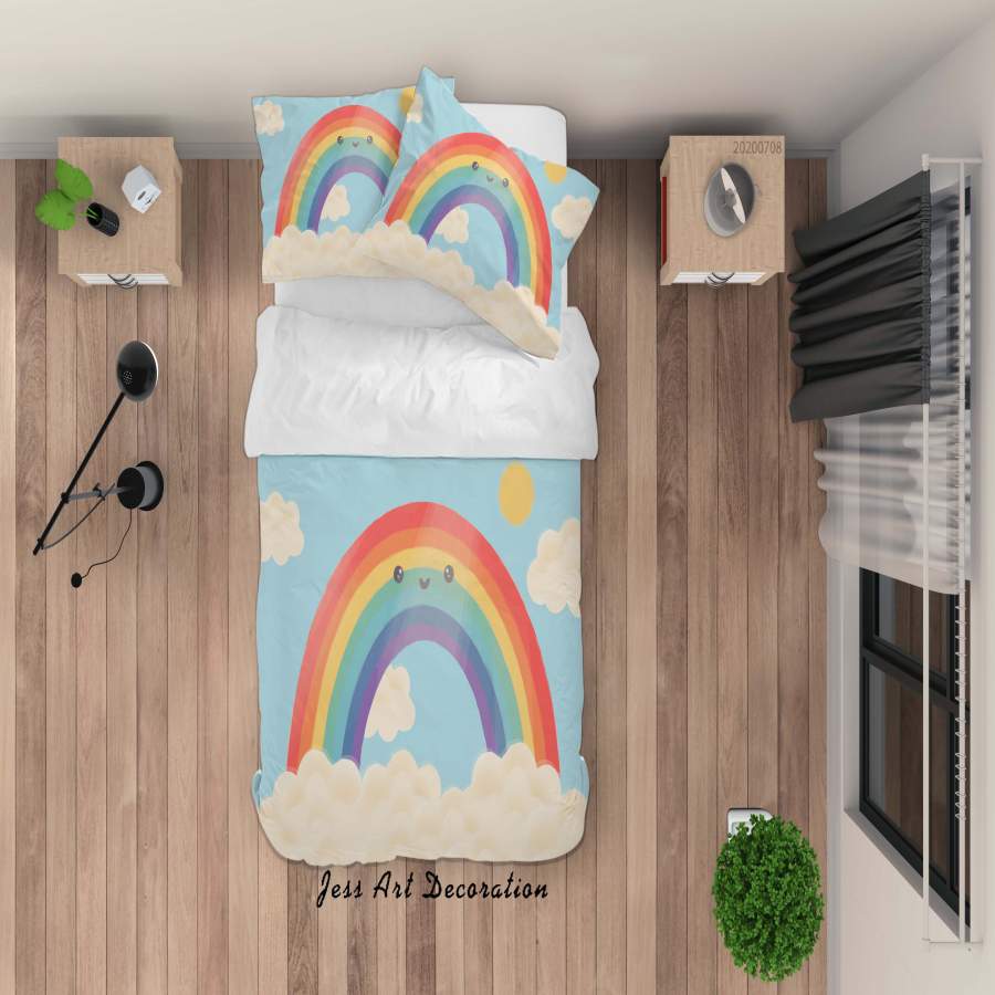 3D Blue Clouds Rainbow Quilt Cover Set Bedding Set Duvet Cover Pillowcases SF26