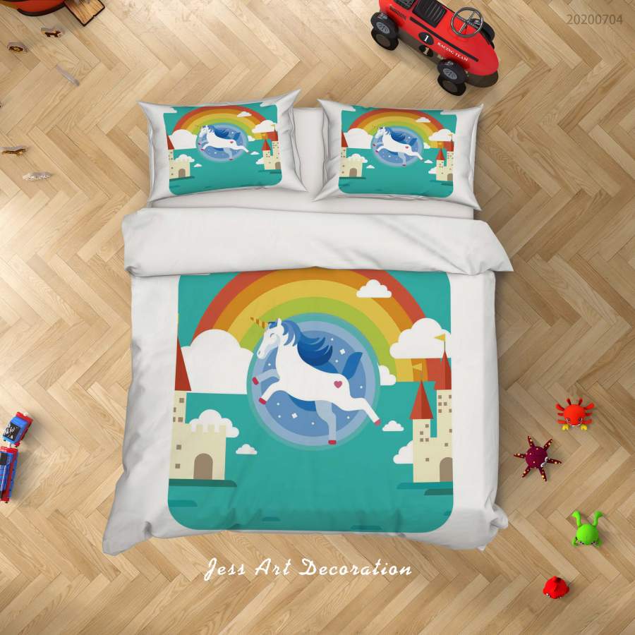 3D Castle Rainbow Unicorn Quilt Cover Set Bedding Set Duvet Cover Pillowcases SF94