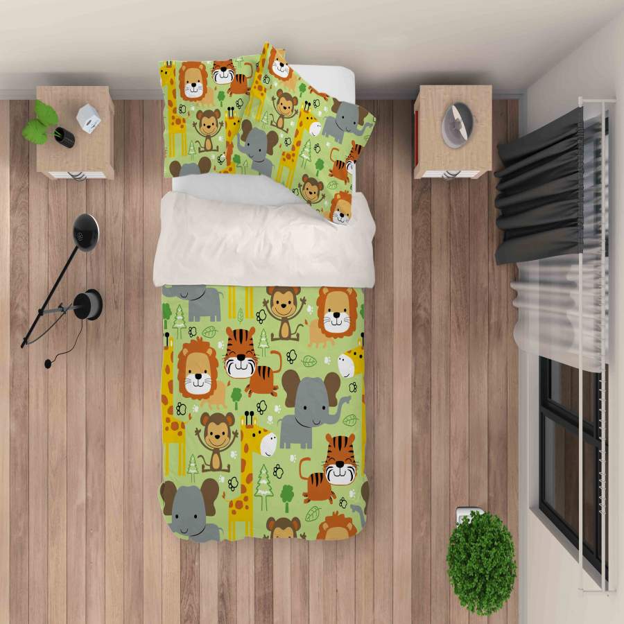 3D Green Animal Tiger Lion Monkey Giraffe Elephant Quilt Cover Set Bedding Set Pillowcases 55