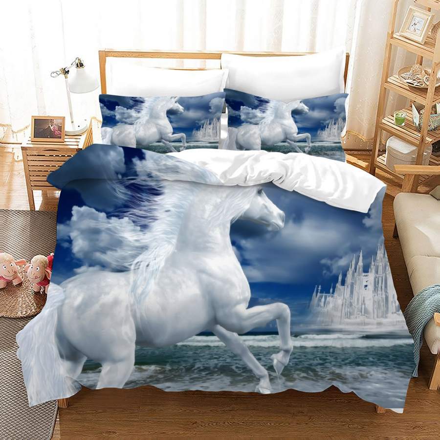 3D Dark Clouds White Unicorn Quilt Cover Set Bedding Set Duvet Cover Pillowcases JN1022