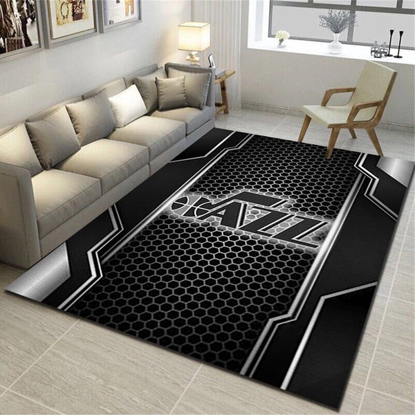 Utah Jazz Logo Area Rug, Basketball Team Living Room Bedroom Carpet, Sports Floor Mat