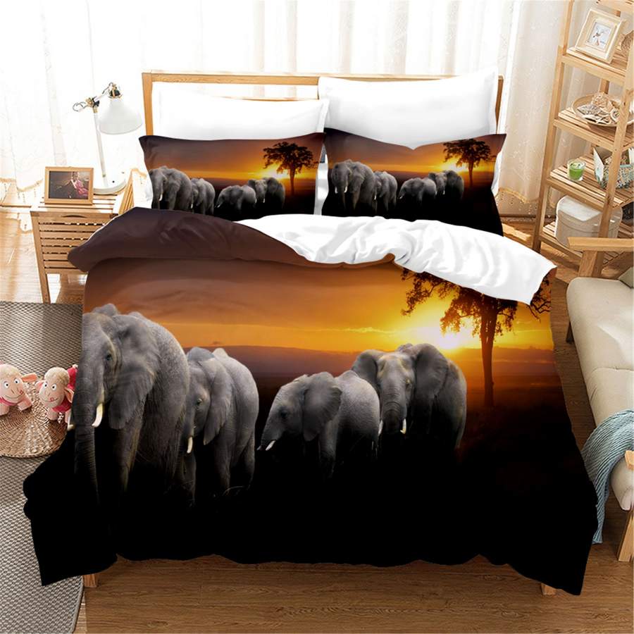 3D Elephant Sunset Quilt Cover Set Bedding Set Pillowcases 141