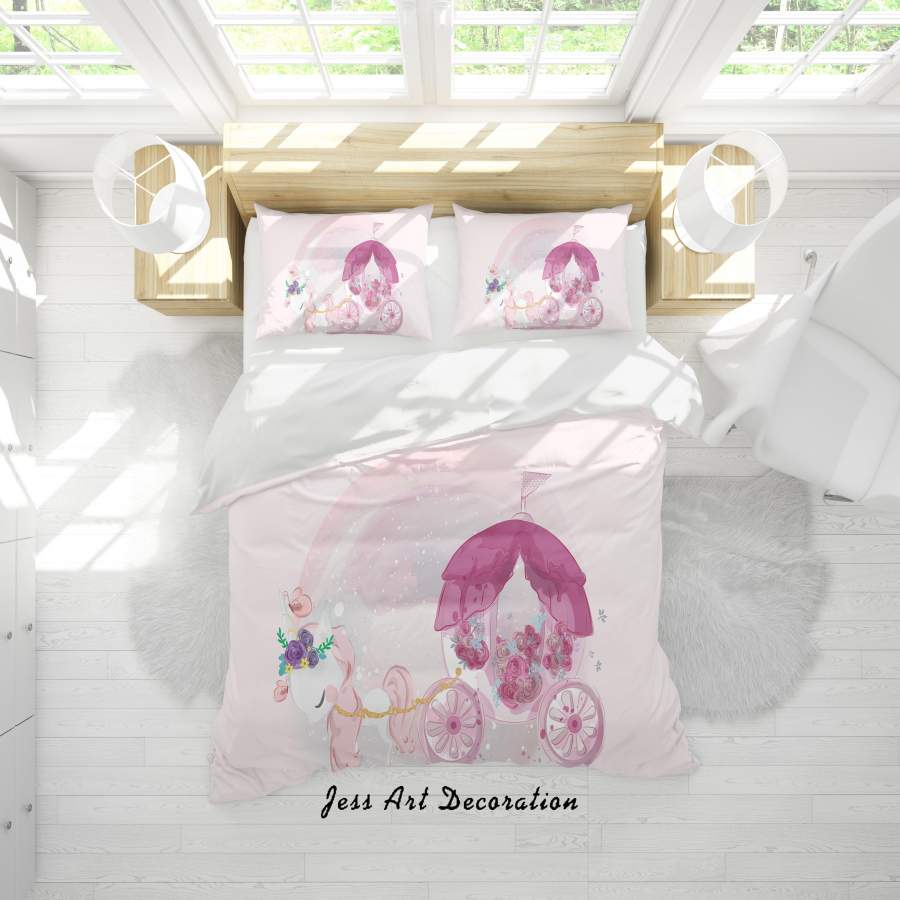 3D Cartoon Carriage Pink Quilt Cover Set Bedding Set Duvet Cover Pillowcases A345 LQH