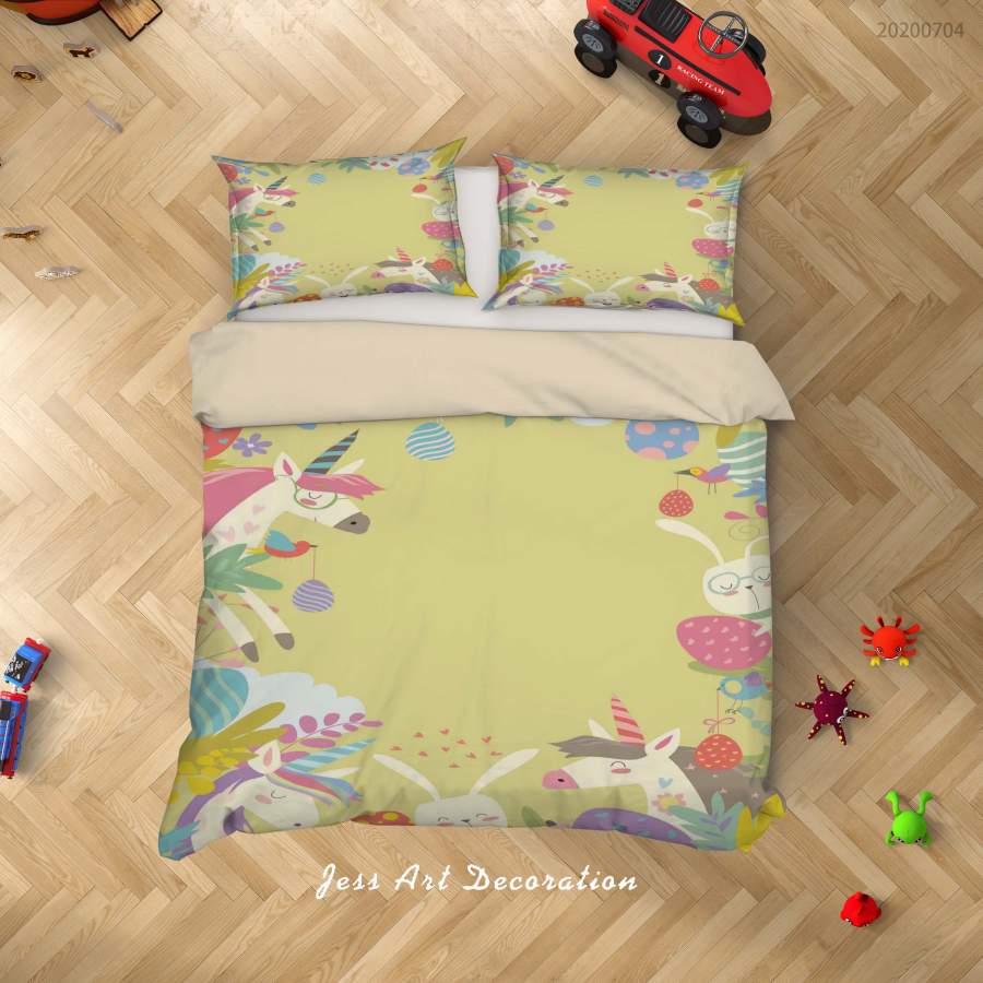 3D Yellow Unicorn Quilt Cover Set Bedding Set Duvet Cover Pillowcases SF216