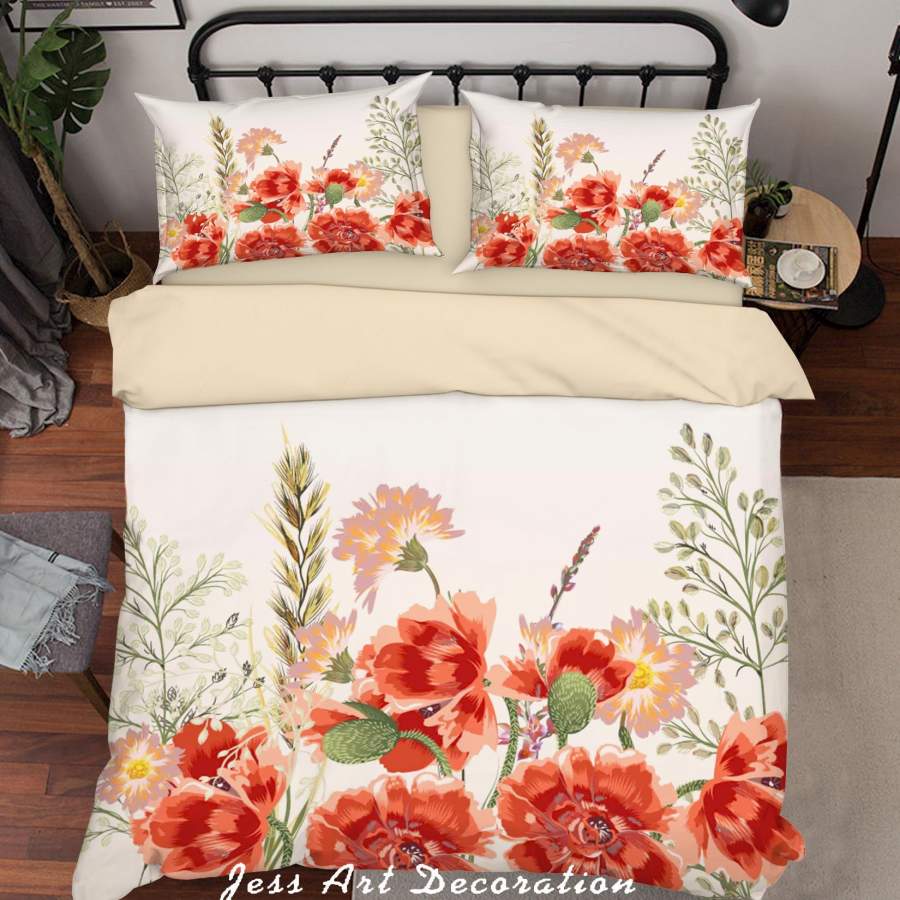 3D Red Floral Quilt Cover Set Bedding Set Duvet Cover Pillowcases SF02