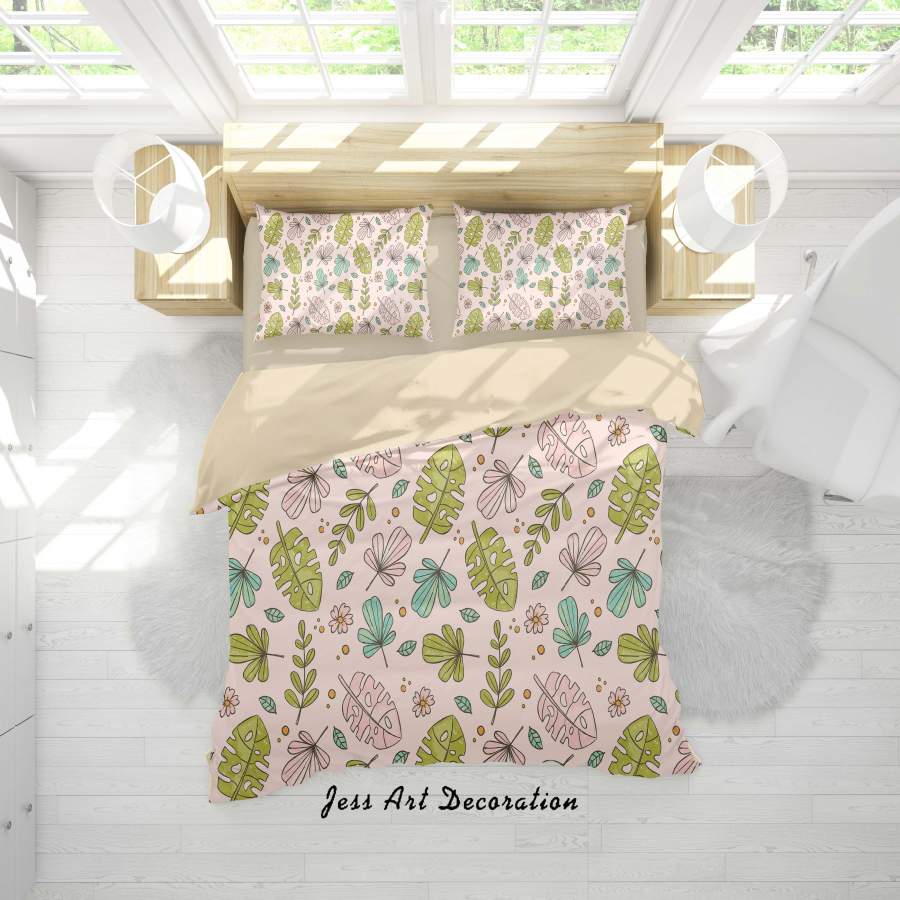 3D Pink Floral Leaves Quilt Cover Set Bedding Set Duvet Cover Pillowcases SF30