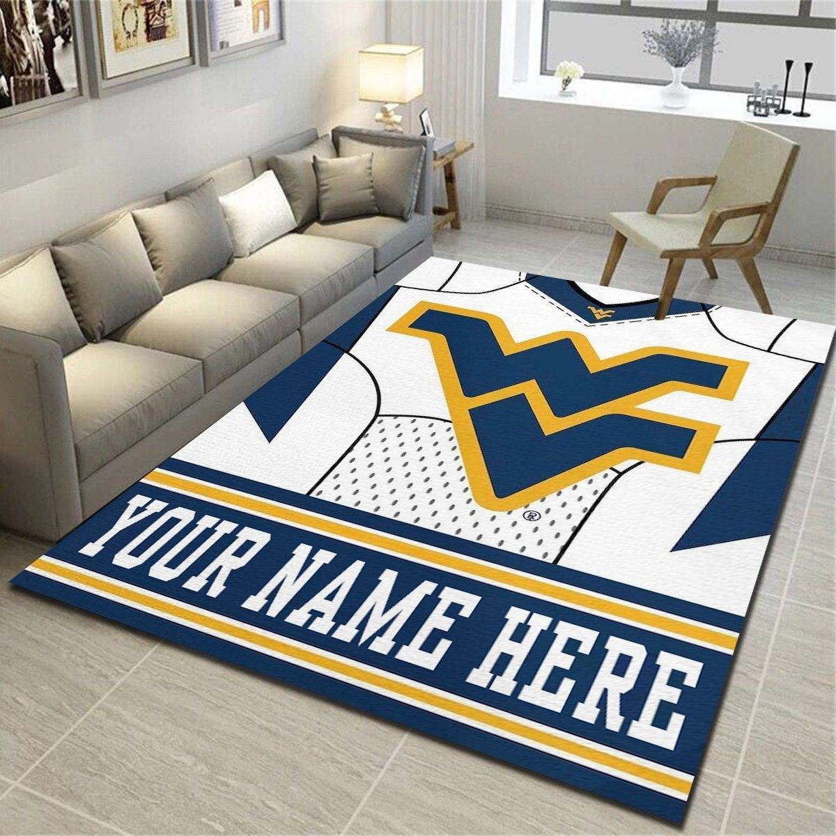 West Virginia Mountaineers Personalized Rug, Team Living Room Bedroom Carpet, Customized Fan Cave Floor Mat