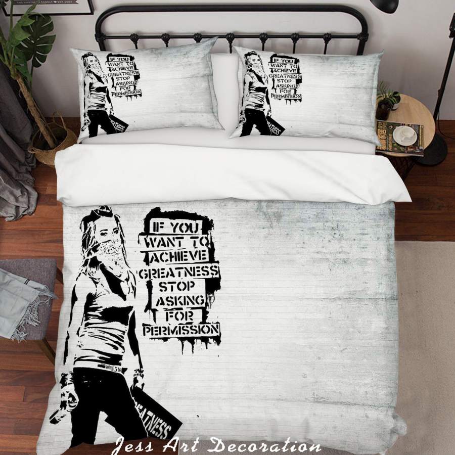 3D Banksy Black White Figure Graceful Girl Quilt Cover Set Bedding Set Duvet Cover Pillowcases  ZY D32