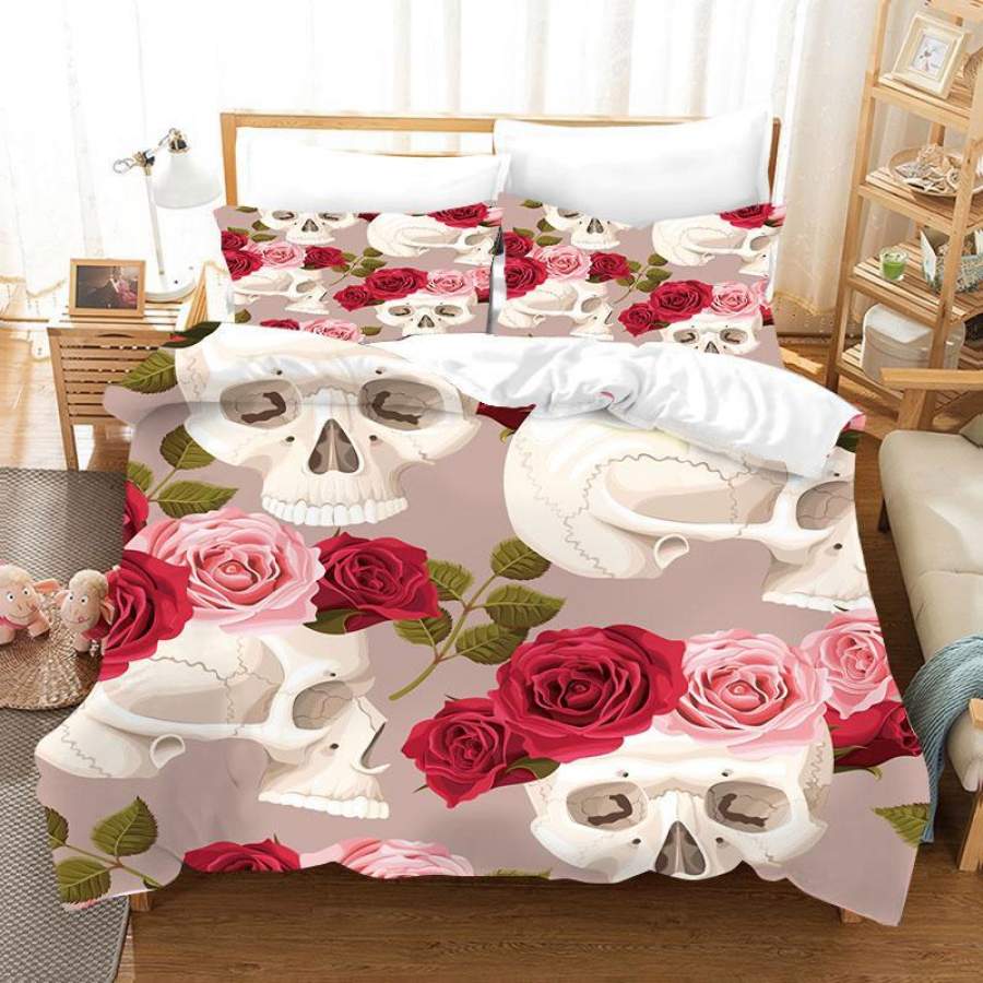 3D  Rose Light  Watercolor Skeleton   Quilt Cover Set Bedding Set Duvet Cover Pillowcases  D06 ZY