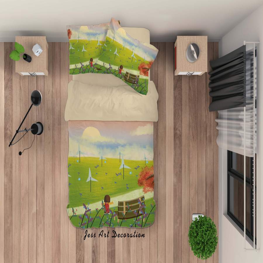 3D Girls’ Lawn Windmill Painting Quilt Cover Set Bedding Set Duvet Cover Pillowcases A405 LQH