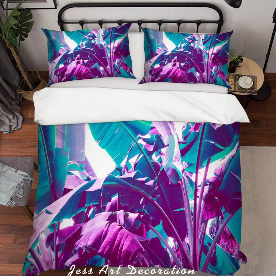 3D Blue Purple Tropical Plants Leaves Quilt Cover Set Bedding Set Pillowcases SF67