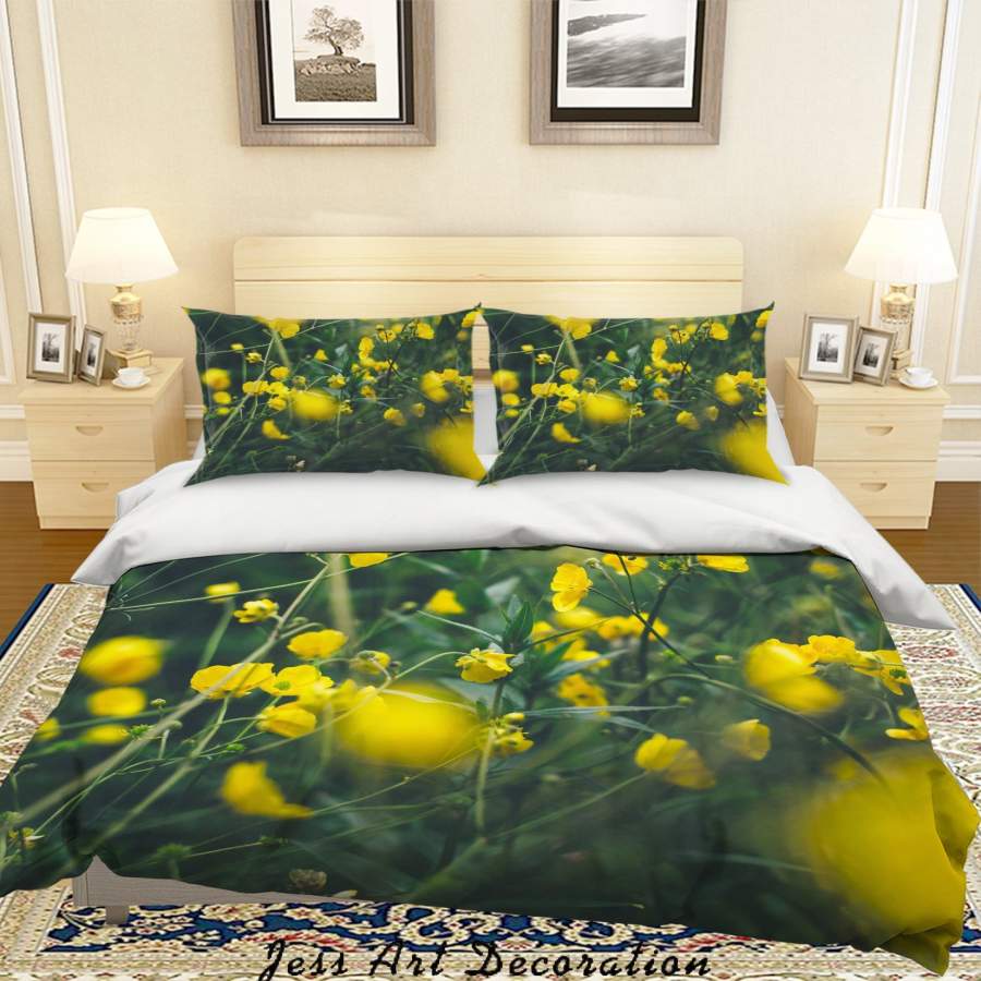 3D Yellow Flowers Green Leaves  Quilt Cover Set Bedding Set Duvet Cover Pillowcases LQH A65