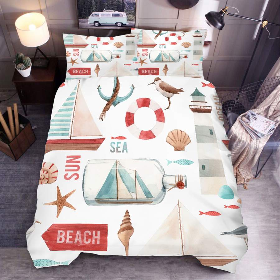 3D Anchor Drifting Bottle Shell Starfish Conch Lighthouse Sailboat Quilt Cover Set Bedding Set Duvet Cover Pillowcases SF