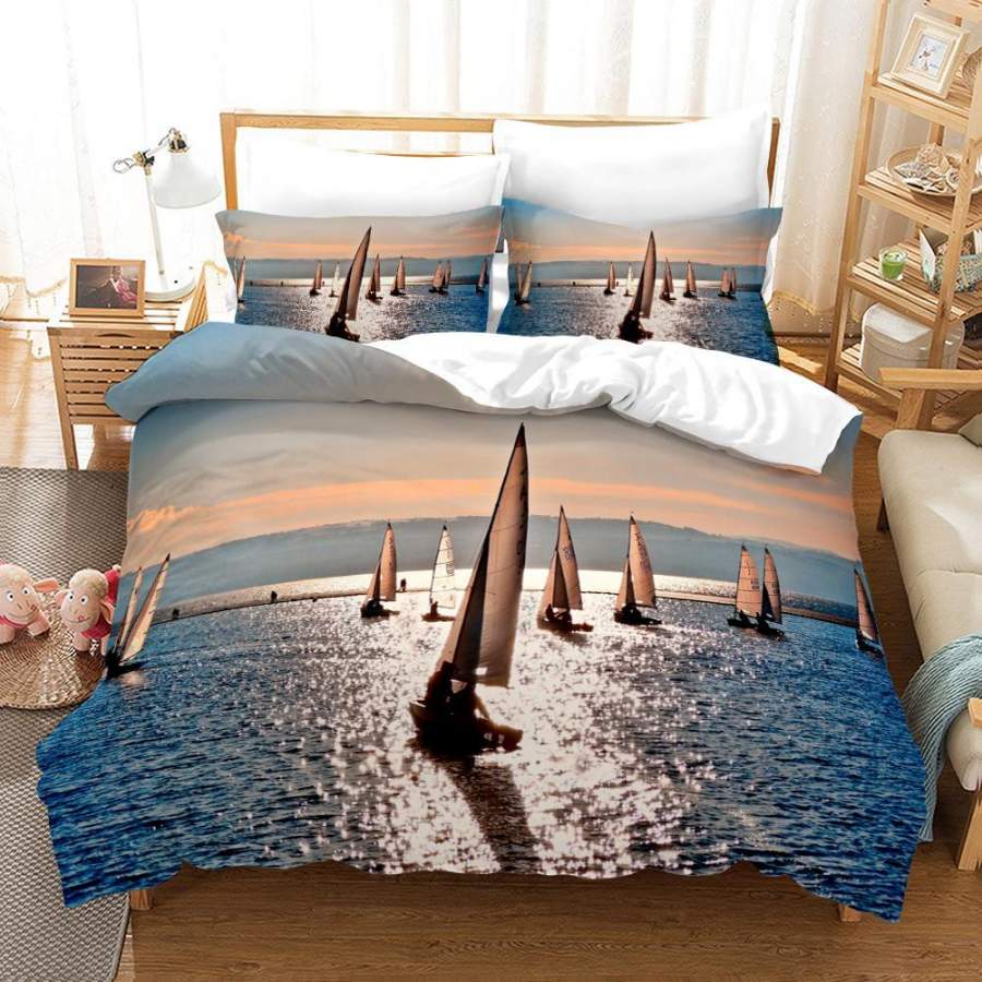 3D Sea Sky Sailboat Quilt Cover Set Bedding Set Duvet Cover Pillowcases A525 LQH