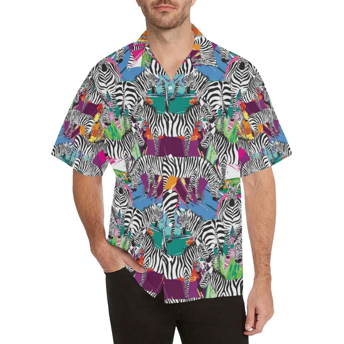 Zebra Colorful Pattern Men’s All Over Print Hawaiian Shirt