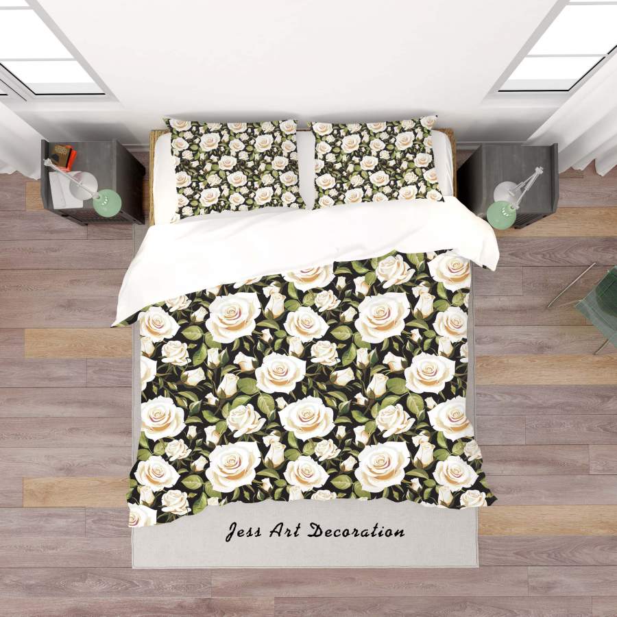 3D Black Flowers Quilt Cover Set Bedding Set Duvet Cover Pillowcases SF93