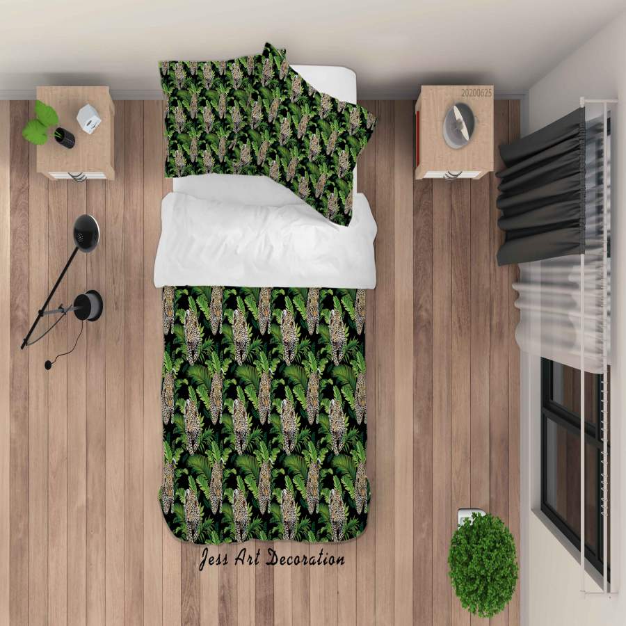 3D Green Leopard Plants Quilt Cover Set Bedding Set Duvet Cover Pillowcases SF72