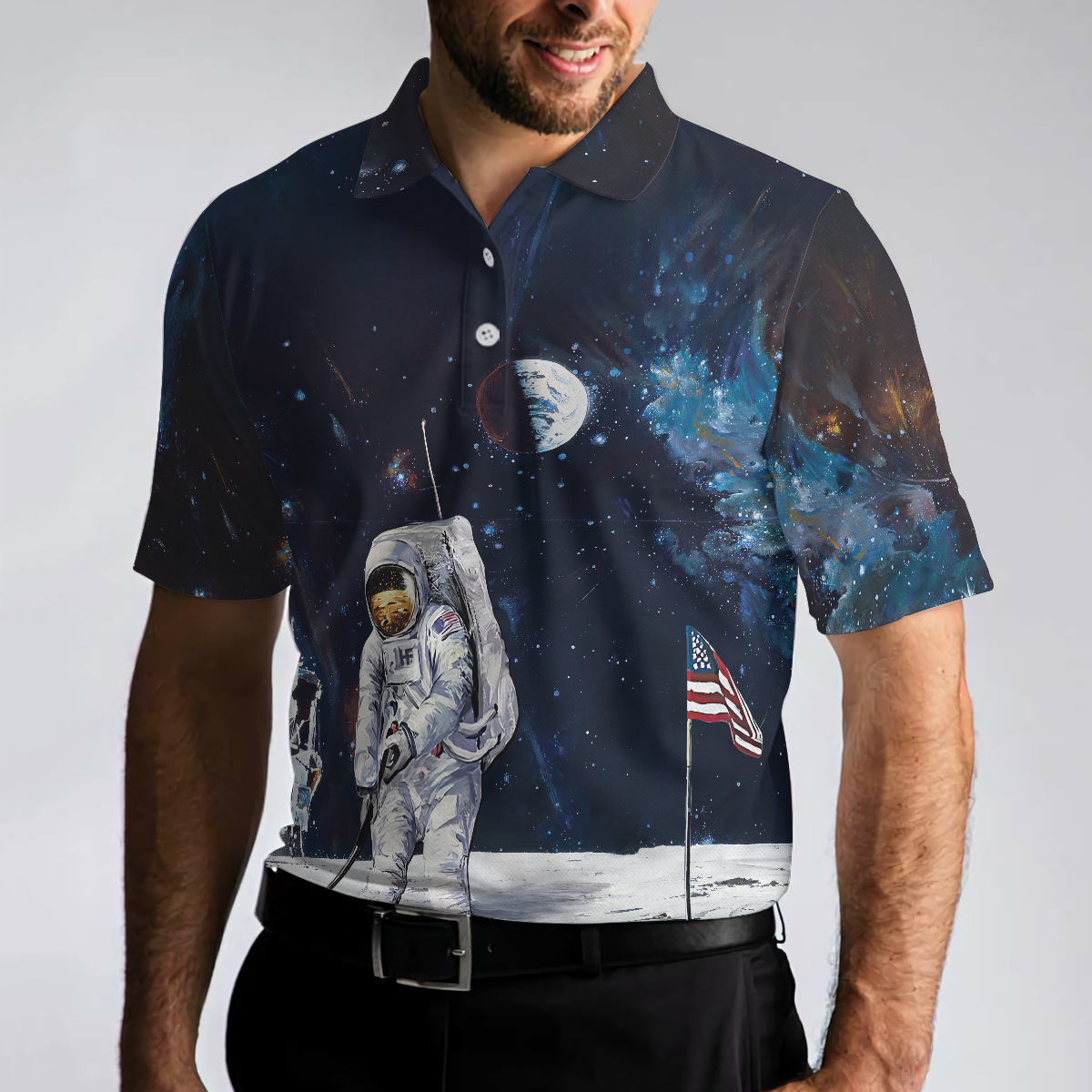 Astronaut Moon Golf Men Polo Shirt