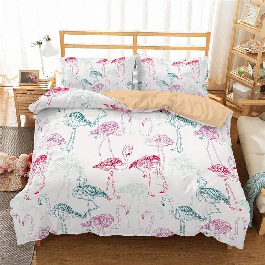 3D Flamingo Pattern Quilt Cover Set Bedding Set Pillowcases 26