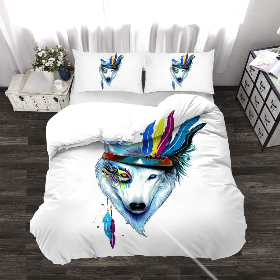 3D White Feather Wolf Quilt Cover Set Bedding Set Duvet Cover Pillowcases SF35