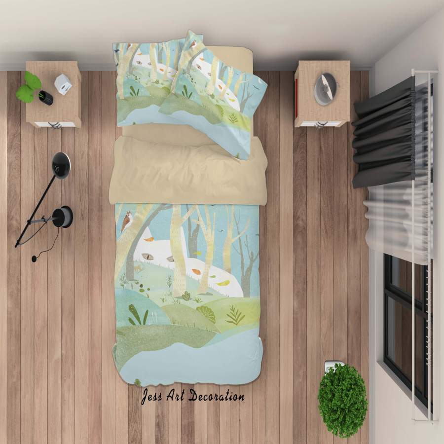 3D Tree River Painting Quilt Cover Set Bedding Set Duvet Cover Pillowcases A418 LQH