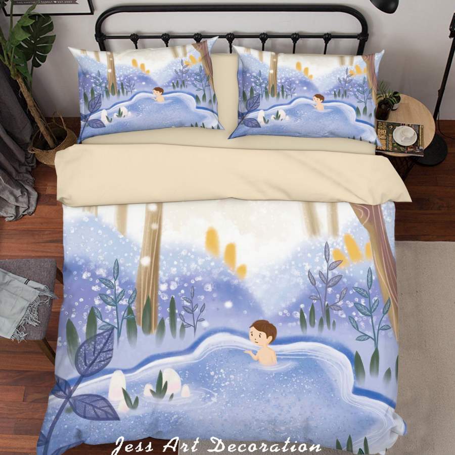 3D Cartoon Boy Pond Blue Quilt Cover Set Bedding Set Duvet Cover Pillowcases A587 LQH