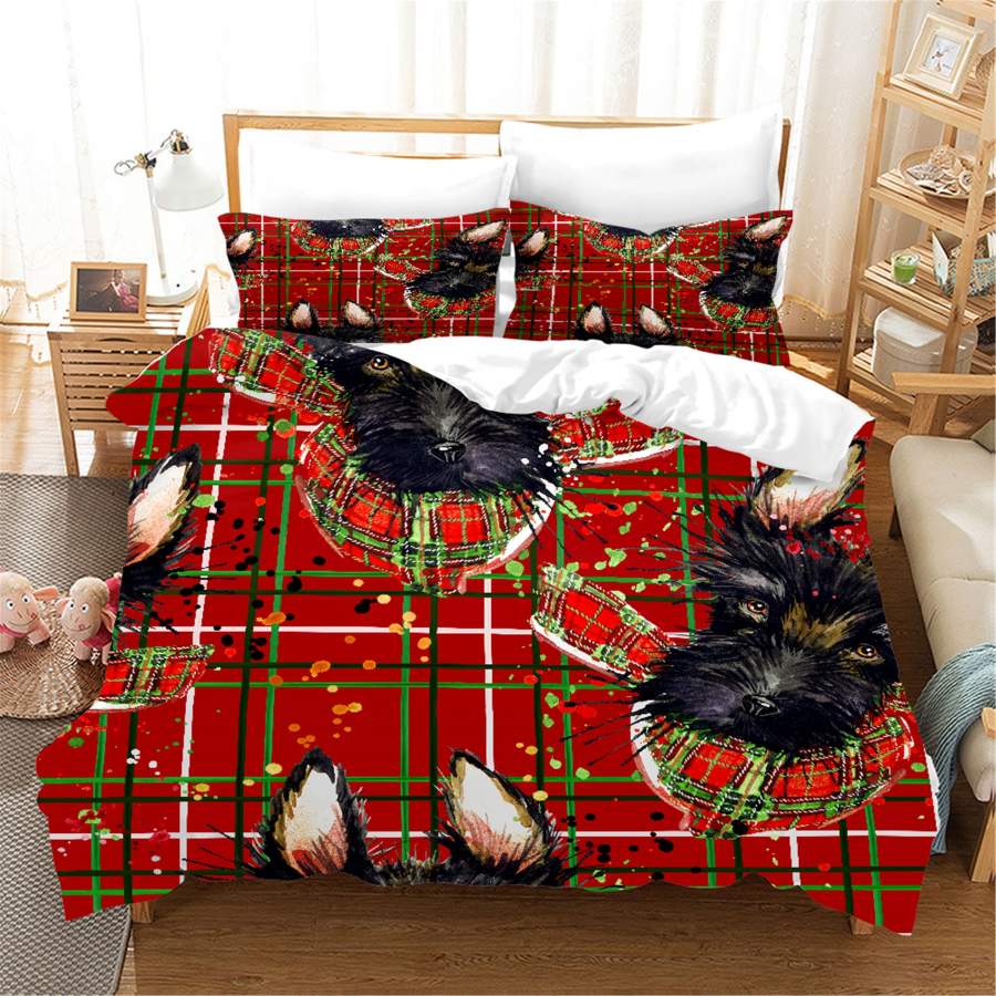 3D Red Plaid Dog Quilt Cover Set Bedding Set Duvet Cover Pillowcases SF06