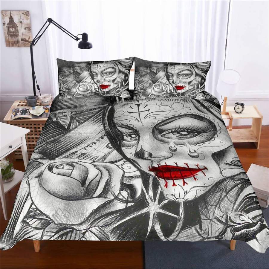 3D Skull Beauty Quilt Cover Set Bedding Set Pillowcases 64