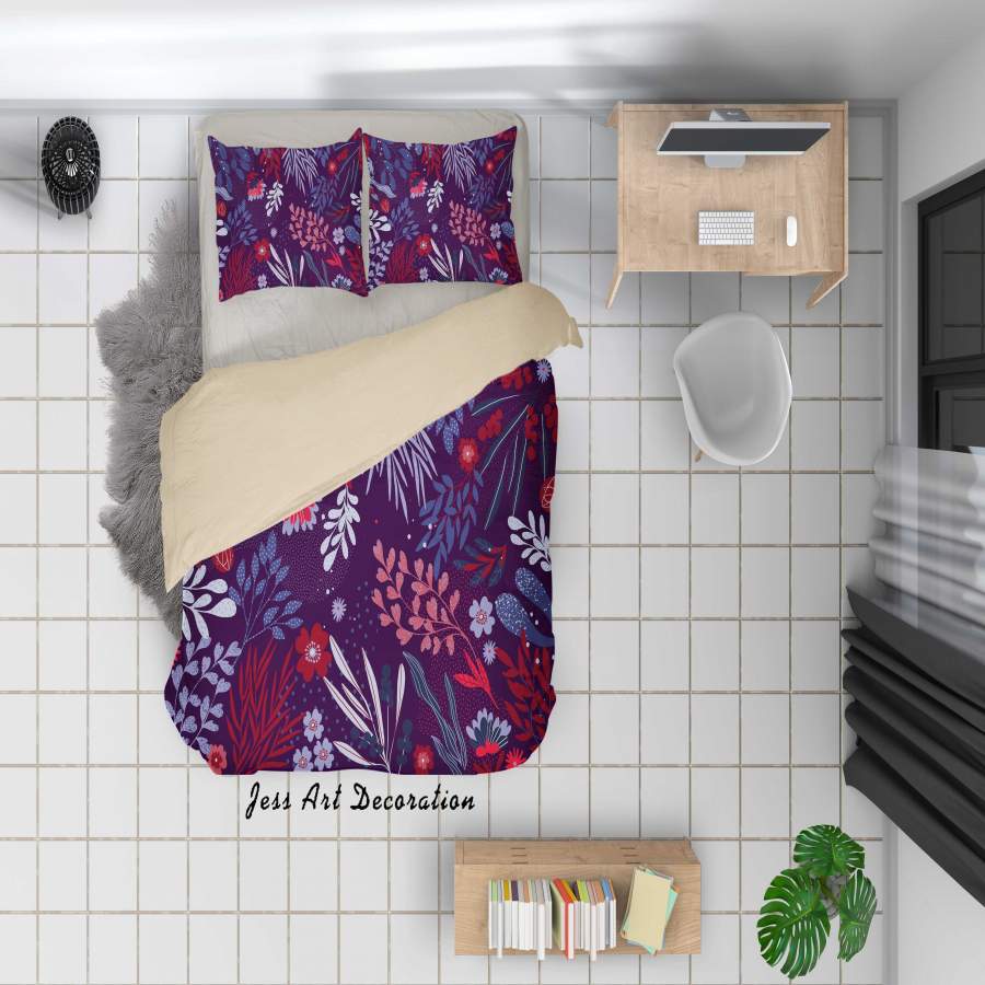 3D Cartoon Purple leaf Floral Quilt Cover Set Bedding Set Duvet Cover Pillowcases A015 LQH