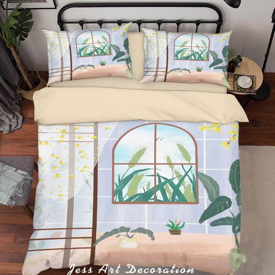 3D Cartoon Window Green Plant Painting Quilt Cover Set Bedding Set Duvet Cover Pillowcases A617 LQH