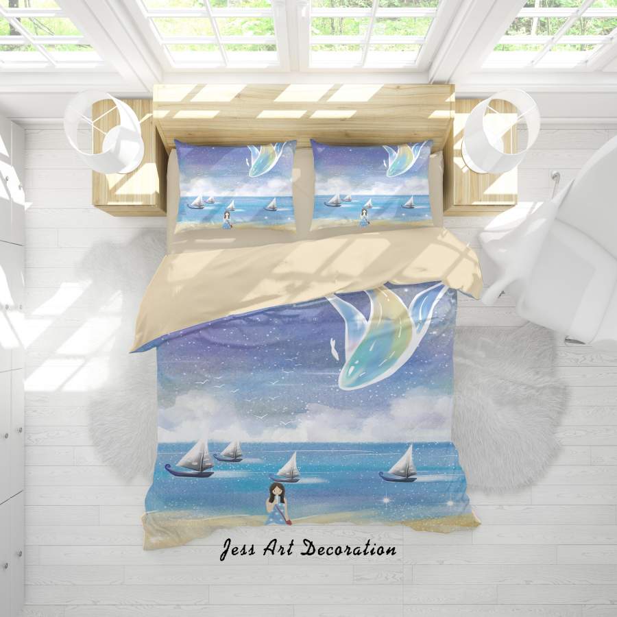 3D Cartoon Sea Boat Dolphin Quilt Cover Set Bedding Set Duvet Cover Pillowcases A546 LQH