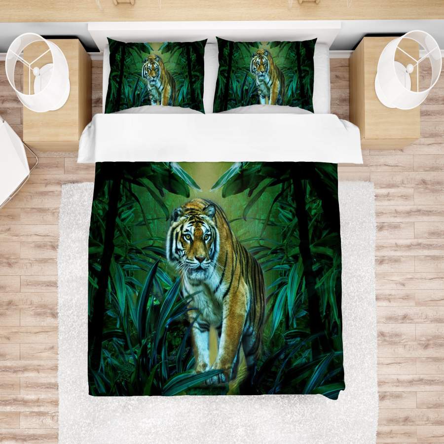 3D Green Plants Tiger Quilt Cover Set Bedding Set Pillowcases 01