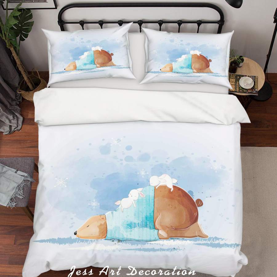 3D White Blue Bear Rabbit Quilt Cover Set Bedding Set Duvet Cover Pillowcases SF83