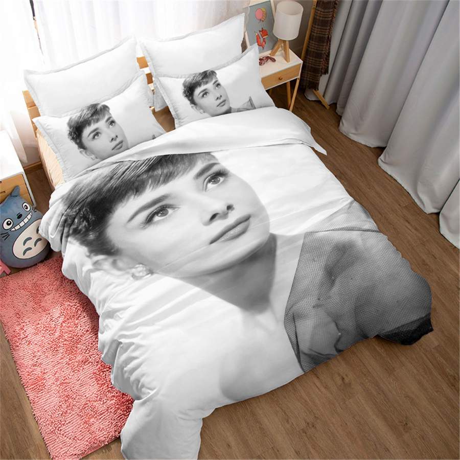 3D Black White Audrey Hepburn Quilt Cover Set Bedding Set Duvet Cover Pillowcases SF28