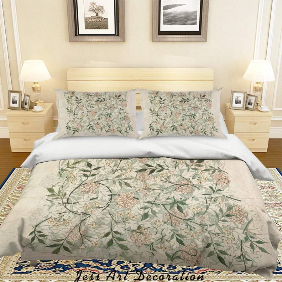 3D Retro Green Leaf Flowers Quilt Cover Set Bedding Set Duvet Cover Pillowcases LQH A74