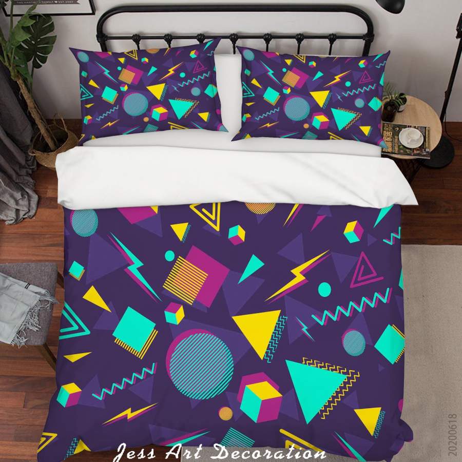 3D Blue Geometry Quilt Cover Set Bedding Set Duvet Cover Pillowcases SF96