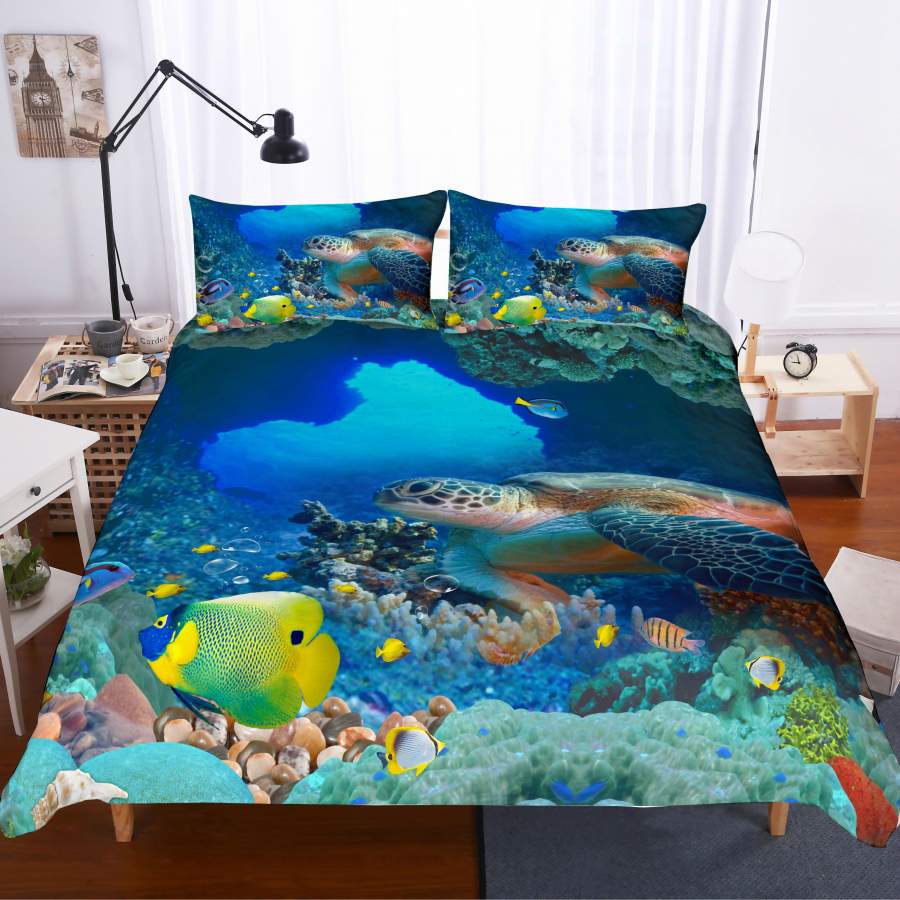 3D Marine Animal Sea Turtle Quilt Cover Set Bedding Set Pillowcases 37