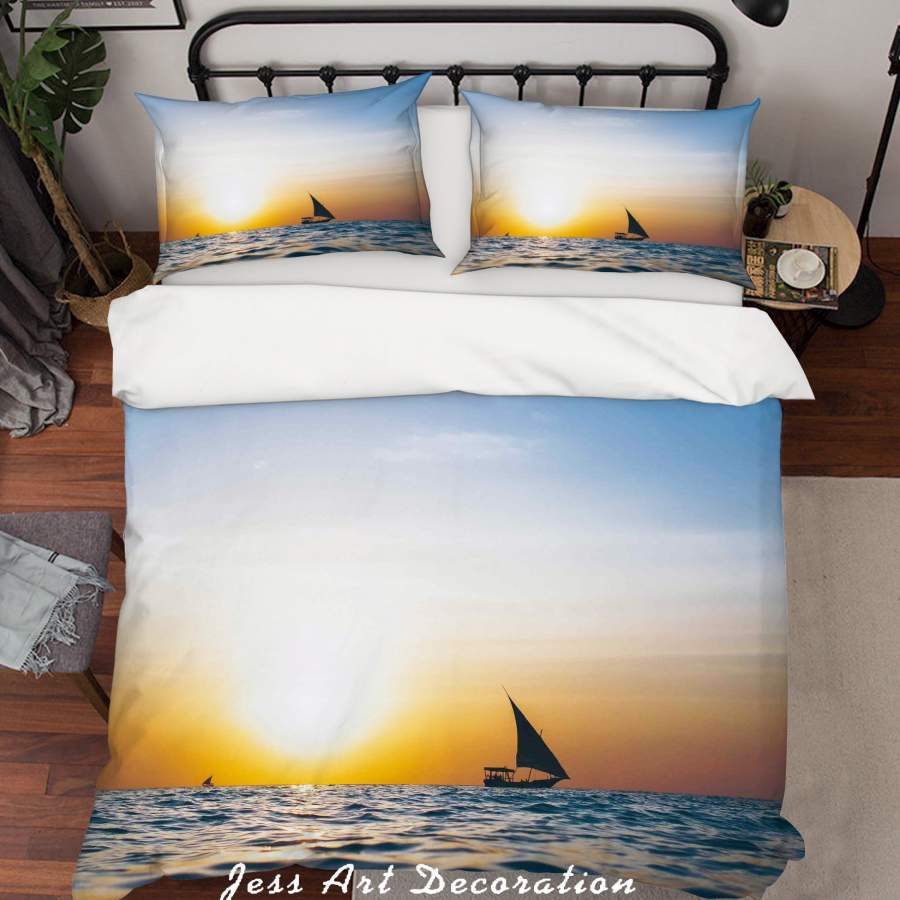 3D Sea Surface Sailboat Quilt Cover Set Bedding Set Duvet Cover Pillowcases SF